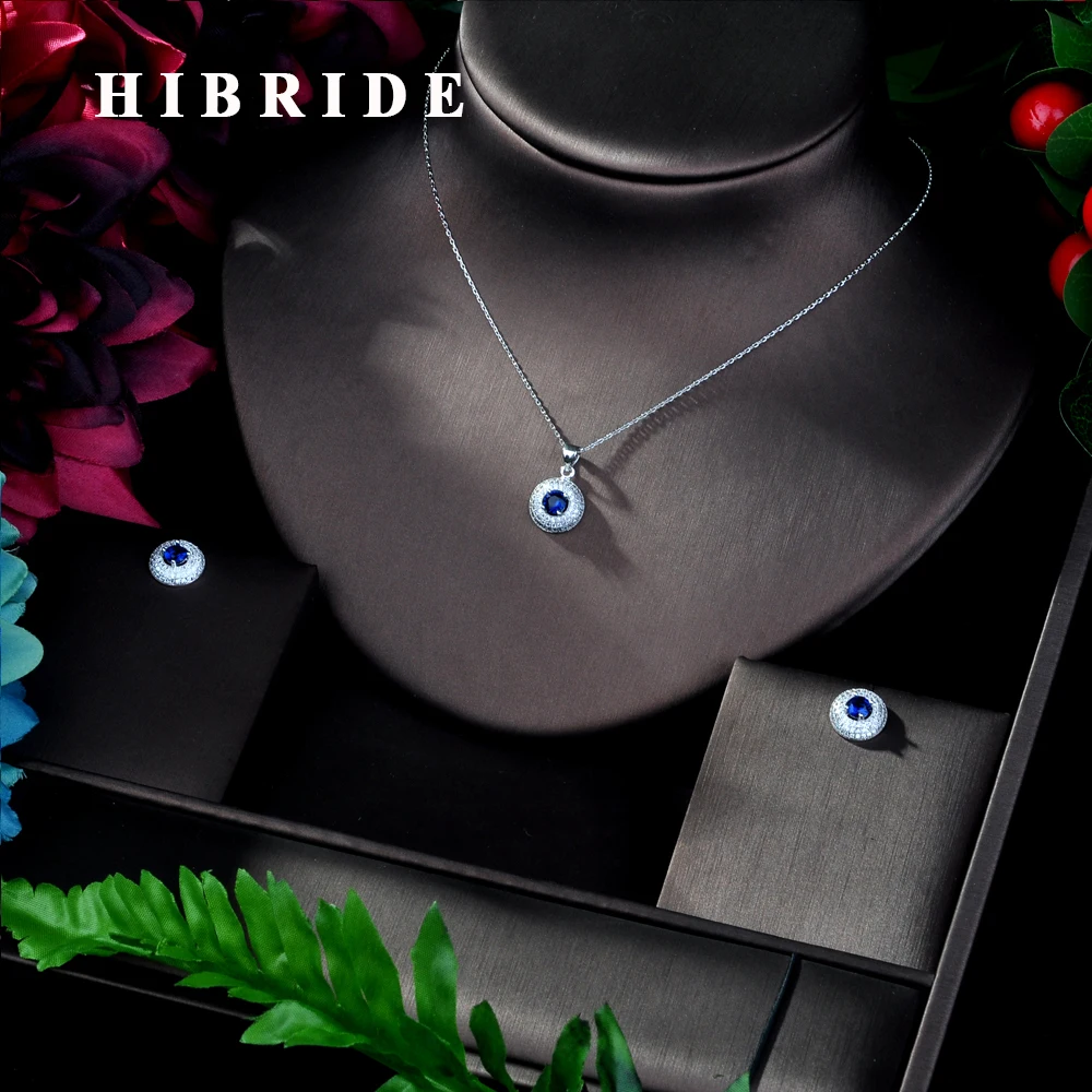 

HIBRIDE Luxury Round Necklace Earring Set Cubic Zircon Crystal CZ jewelry Set for women Wedding India Bridal Jewelry N-160