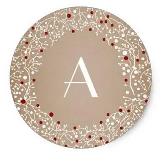 

1.5inch Monogrammed Red Berries Wreath Christmas Holiday Classic Round Sticker