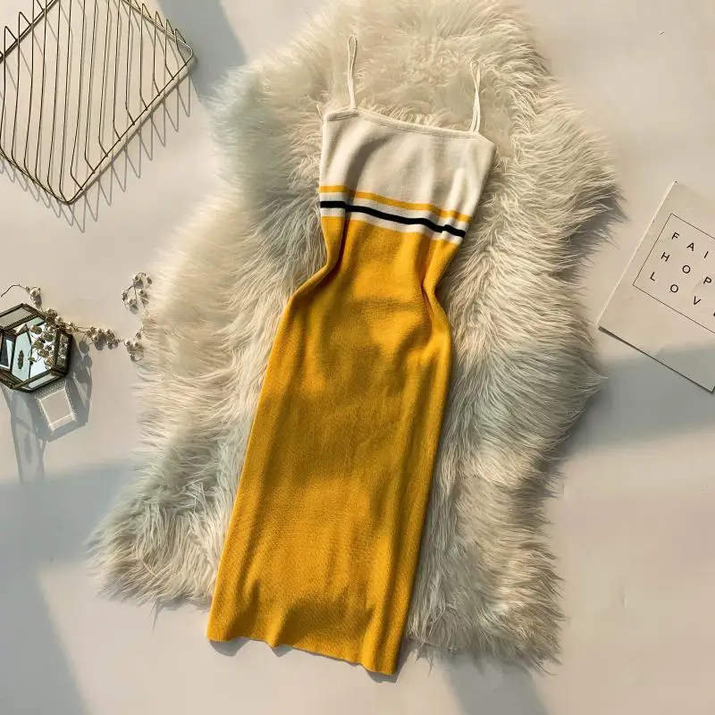 ALPHALMODA летнее женское Спортивное Полосатое трикотажное платье на бретельках, сексуальное облегающее Повседневное платье, сарафан