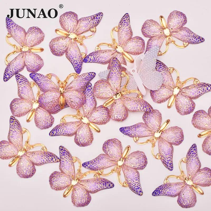 Purple JUNAO 25x38 мм шитье розовый цвет большая бабочка стразы аппликация плоская задняя камни пришивные стразы причудливый страз кристалл для рукоделия - Цвет: Purple