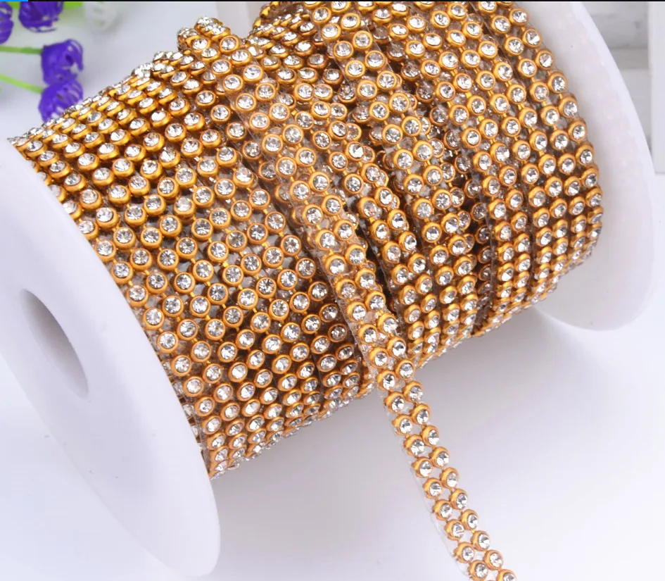 3 мм 2 ряда стеклянная отделка горного хрусталя горным хрусталем декоративным