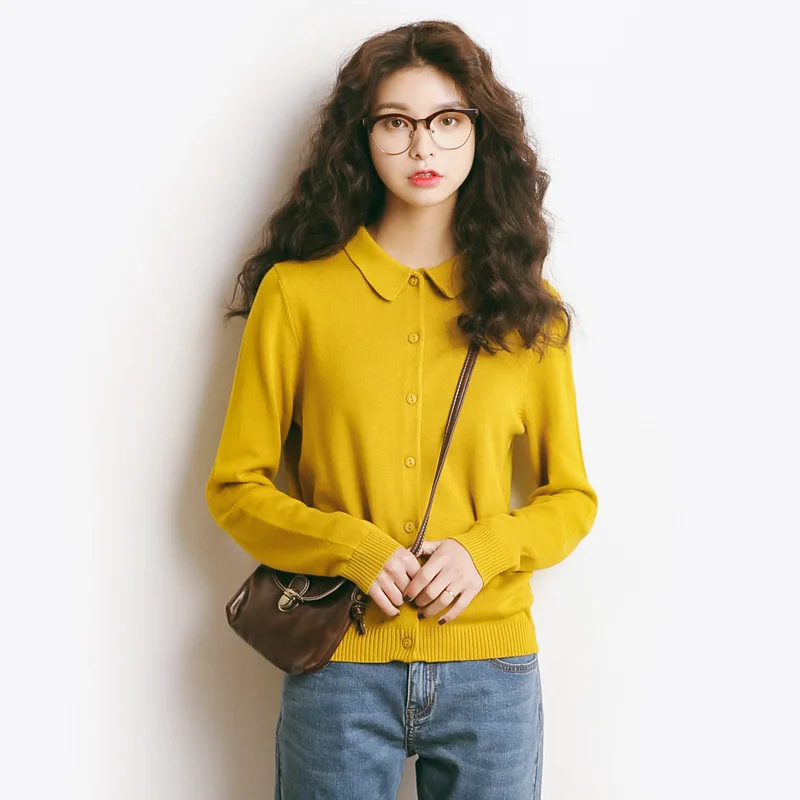 Женский облегающий кардиган повседневный короткий с длинным рукавом и отложным