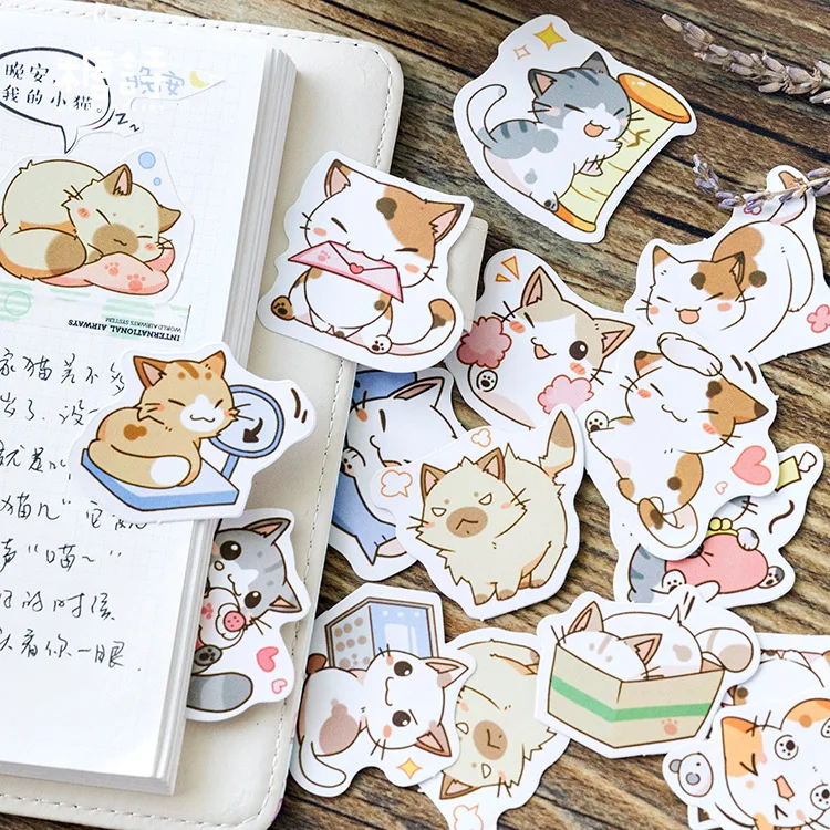 45pcs  Cat DIY Cute Cartoon Fun Creative Sticker Album Magazine Diary Calendar Scrapbook Student Stationery Office Supplies | Канцтовары
