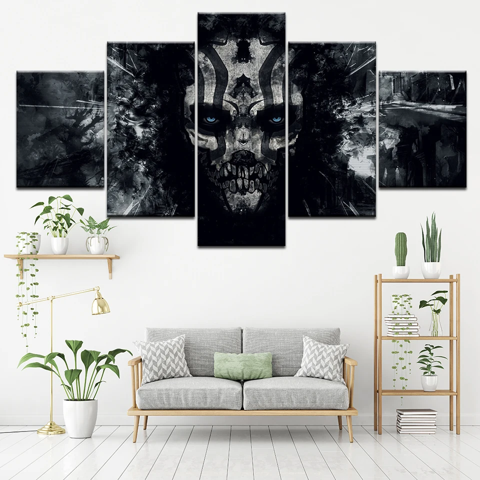 Темный череп с синим картина рисунком глаз холст картины 5 шт. Wall Art Холст Картина
