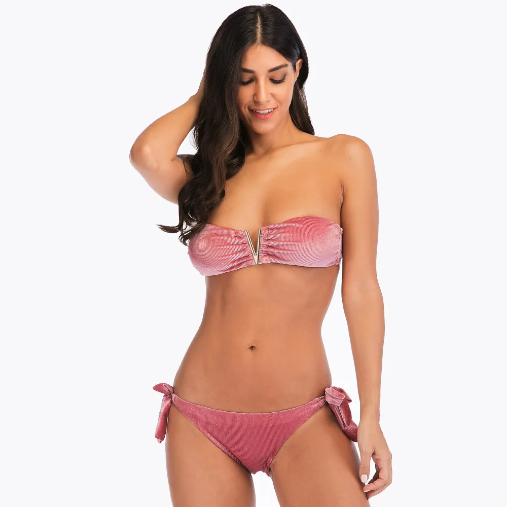 Сексуальный бикини женский купальник из двух частей с открытыми плечами высоким