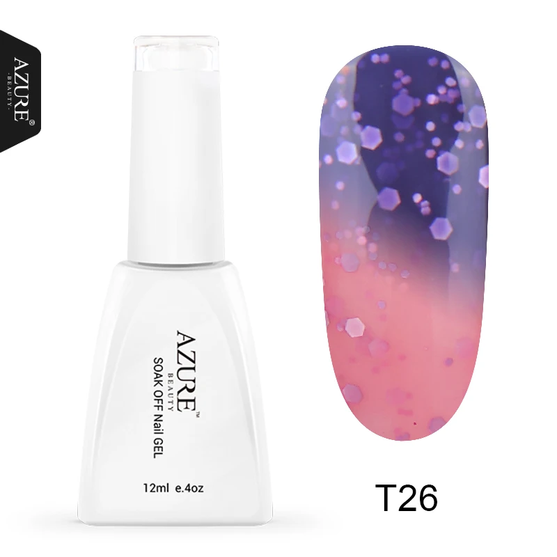 T26 Azure beauty, термальный УФ-гель для ногтей, меняющий цвет, с температурой, замачивается, светодиодный лак, долговечный Гибридный гвоздь, 12 мл - Цвет: T26
