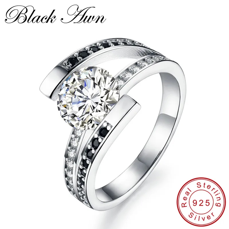 

[BLACK AWN] Neo-Gothic 4.4g 925 Sterling Silver Jewelry Trendy Wedding Rings for Women Engagement Ring Femme Bijoux Bague C104