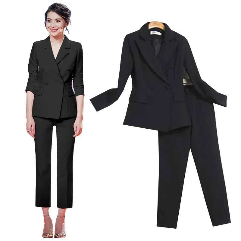 woman 2 piece black Pant Suits Formal Ladies Office OL Uniform Designs Women elegant Business Work Wear Jacket with Trousers Set