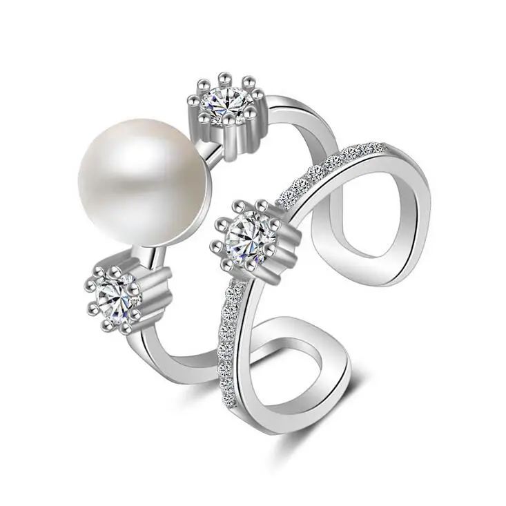 

New arrival hot sell fashion shiny zircon pearl star 925 sterling silver ladies finger wedding rings women jewelry birthday