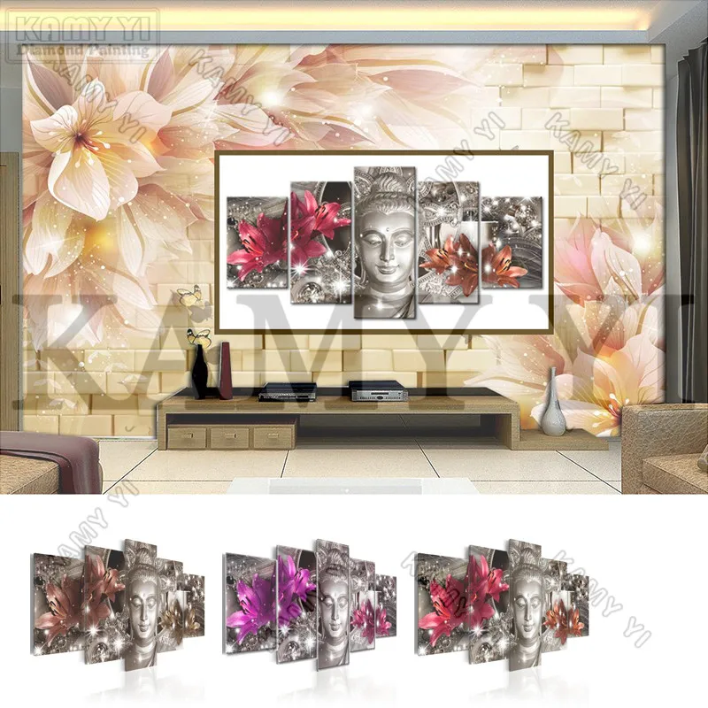 100% Полный 5D Diy Daimond картина крестиком Будда Лилия 3D Алмазная живопись Стразы