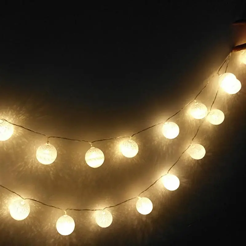 LED Christmas White Cotton Ball Battery String Lights Outdoor Atmosphere Decorative Garden Wedding Bedroom Night Light | Лампы и
