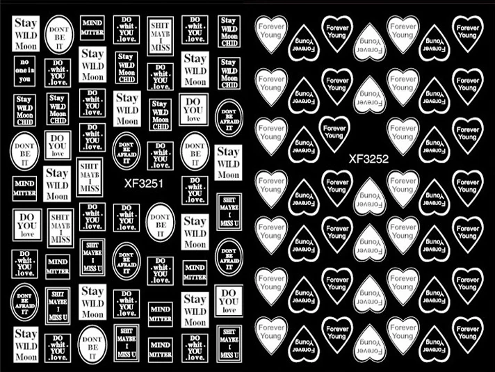 Text Tag LOVE Nail Sticker Decoration Back Glue Letter Love Label Decals Manicure Design Forever Young Stickers for Nails Foil