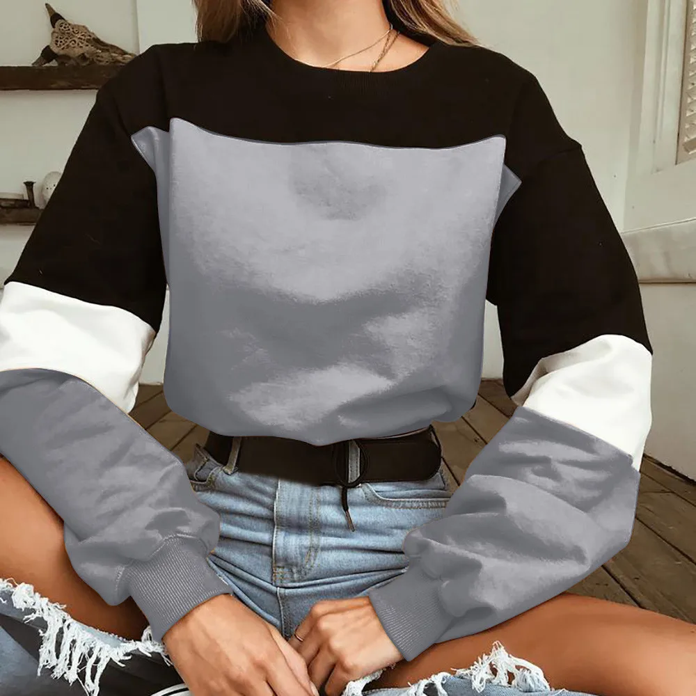 JAYCOSIN толстовка женская с длинным рукавом сплайсинга Цвет Sudadera Mujer пуловер, топы, блузка женские толстовки moletom feminino JUL17