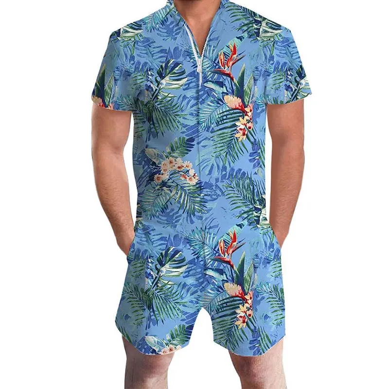US Flag Men Rompers 3D Floral Print Funny Jumpsuit Playsuit Male Harem Cargo Overalls One Piece Beach Slim Fit Men's Sets 3XL