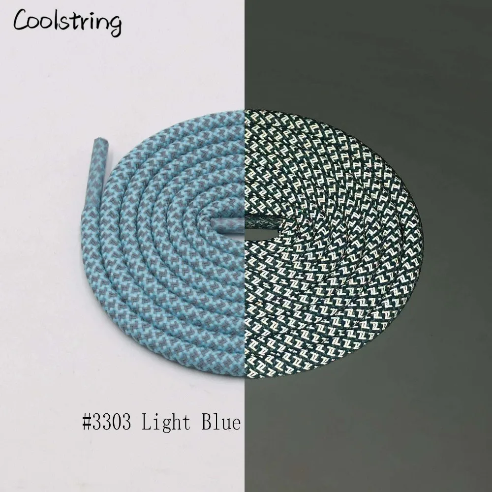 Coolstring Прохладный освещения 3M круглый светоотражающие шнурки для обуви спортивная безопасность кроссовки с шнурками ночные прогулки Бег в популярной расцветке; недостоин - Цвет: 3303	Light Blue