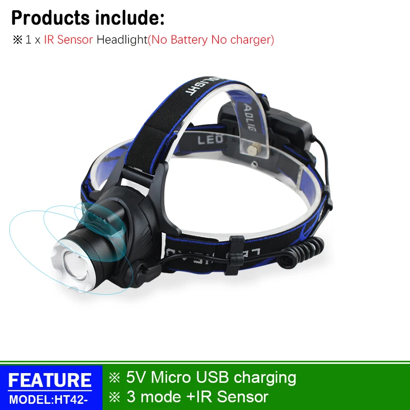 headlamp A Usb Рыбалка перезаряжаемые ИК Сенсор фары led головной светильник 18650 xml t6 l2 фара головки вспышки света светильник Головной фонарь для охоты, светильник - Испускаемый цвет: headlamp A