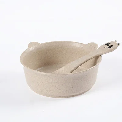 BEIGE Новинка, 1 набор, детская миска из пшеничной соломы, детский мультяшный набор посуды, Детская обеденная тарелка, Детская тренировочная миска, ложка, вилка для детей - Цвет: BEIGE