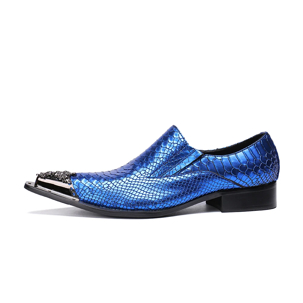 Christia Bella New Fashion Blue Men Genuine Leather Shoes Snake Pattern Wedding Dress Slip on Party Formal Big Size | Обувь