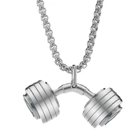 mens punk cool fitness barbell dumbbell pendants necklaces stainless steel bodybuilding necklaces sports gym jewelry for men