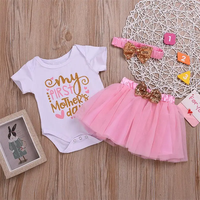 Мой первый день матери для маленьких девочек с буквенным принтом комбинезон юбки