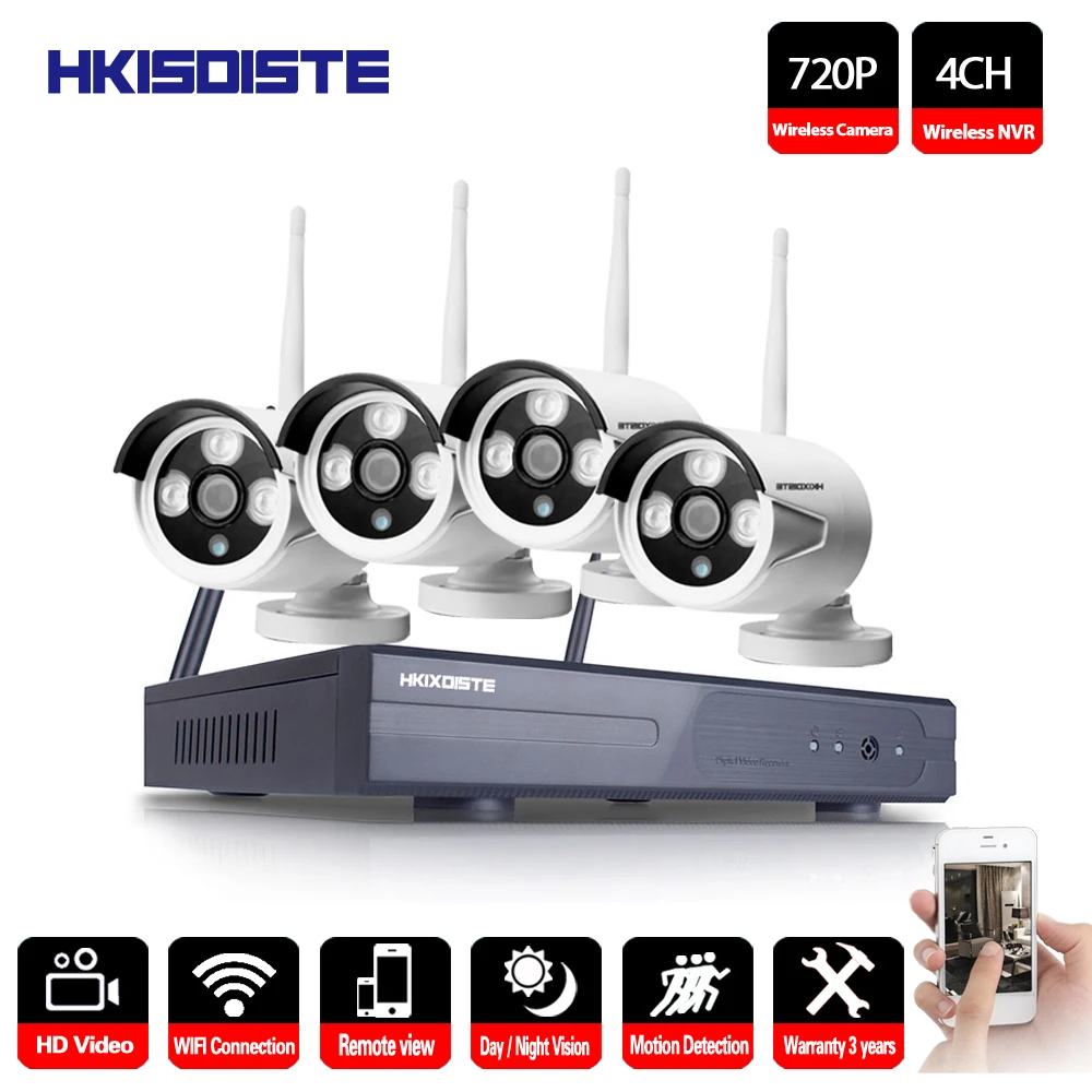 Беспроводная CCTV система 1080P NVR 4ch 1.0MP ip камера Водонепроницаемая наружная P2P