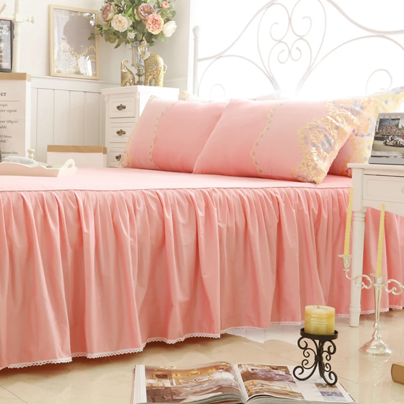 Корейский розовый кружевной комплект постельного белья с пододеяльником и юбкой