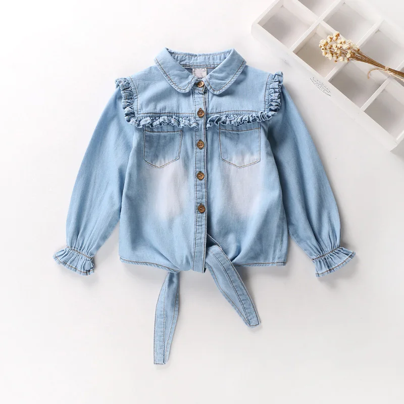 K06713LBlue Babyinstar/джинсовая куртка для девочек; куртка с капюшоном для девочек; джинсовые пальто; повседневная одежда с рисунком для маленьких девочек; топы; одежда для детей - Цвет: K06713LBlue