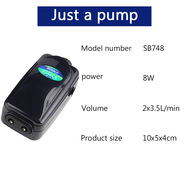 SB-748 just a pump SOBO высококачественный Тихий Регулируемый воздушный насос для аквариума кислородный воздушный насос 8 Вт 12 Вт прочный корпус 220~ 240 В управление воздушным потоком с помощью переключателя - Цвет: SB-748 just a pump