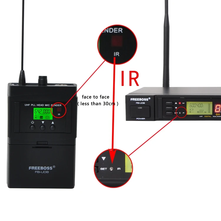 FB-U08H2 2 Way 200 каналов PLL IR UHF беспроводной микрофон 2 ремешки передатчик с гарнитурой и петличный микрофон