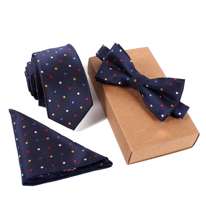 RBOCOTT Men's Tie Set Necktie Handkerchief and Bowtie 6cm Slim Solid Skinny Ties For Wedding Dot Striped 3pcs No Box | Аксессуары