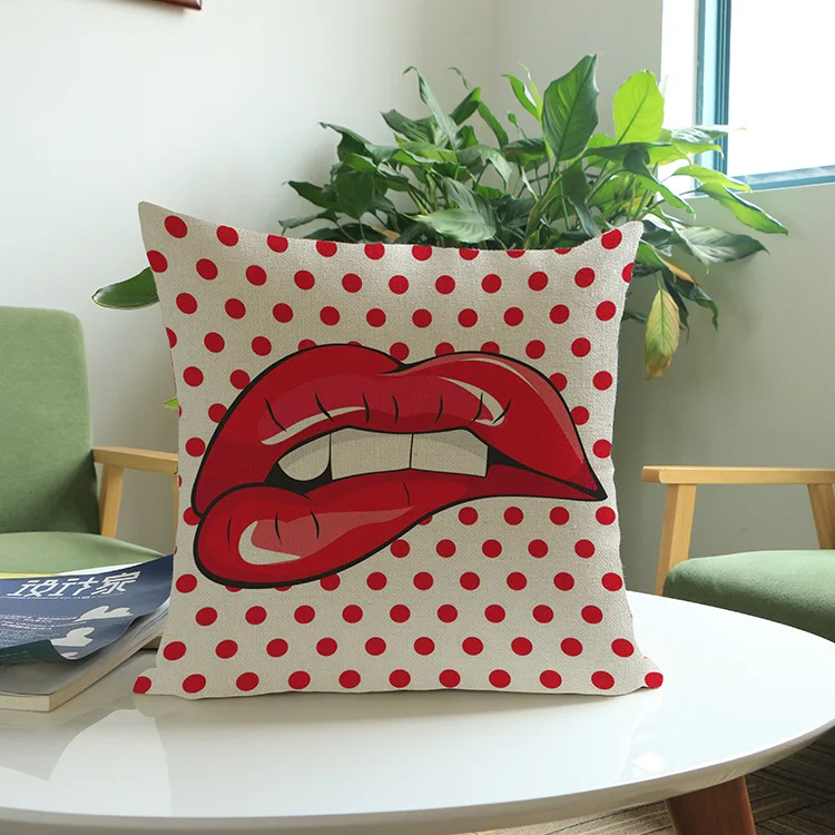 Pop art print Cushion Cover for sofa Girl Lips Printing Home Office Coffee Shop Seat Pillow Covers Decorative | Дом и сад