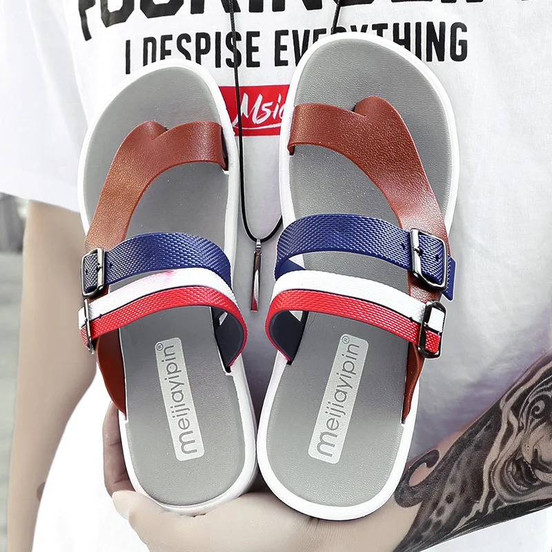 Brown slipper men Кожаные сандалии летние Мужские тапочки Пляжные сланцы - Цвет: Brown slipper men