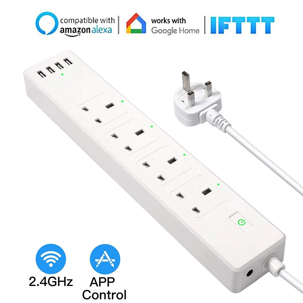 Wi-Fi умная силовая лента Защита от перенапряжения розетка с 4 портами usb 4 штепсельной вилкой AC EU UK US розетка Голосовое управление Поддержка alexa и Google