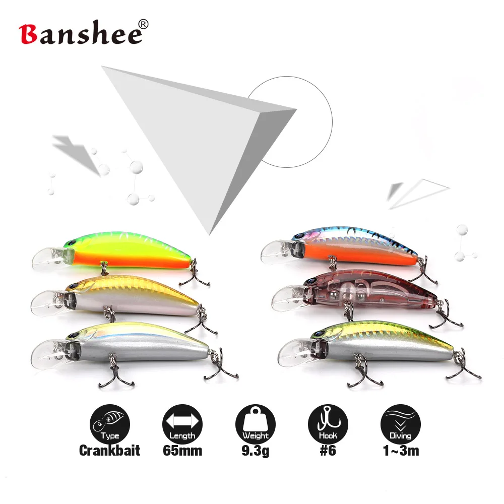 Banshee 6 шт./лот, 65 мм, 10g GO-CM003 маленький бас плавающая приманка для рыбалки(Wobbler) дайвинг с неглубоким погружением воблеры жесткая искусственная приманка