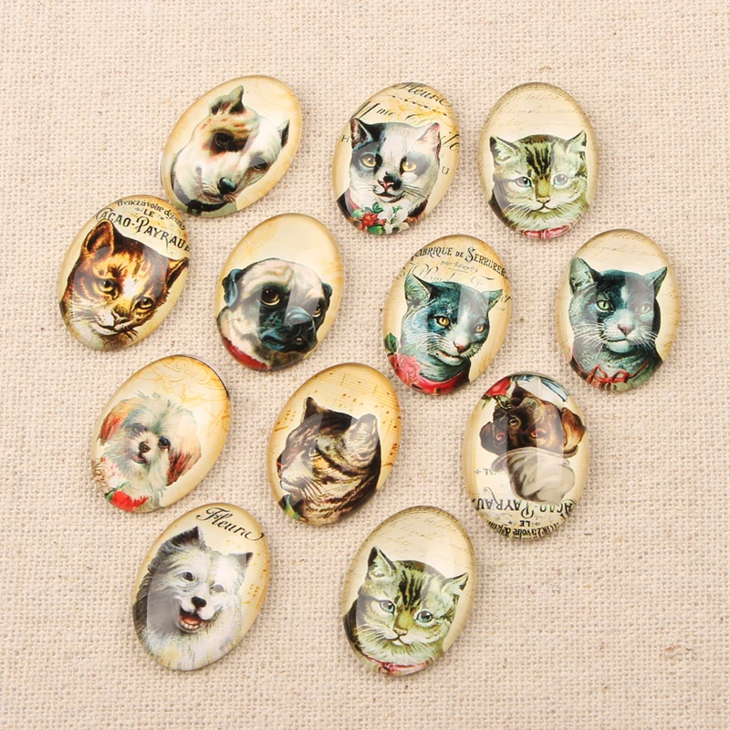 Reidgaller смешанный ручной работы винтажный кот собака голова фото Овальный