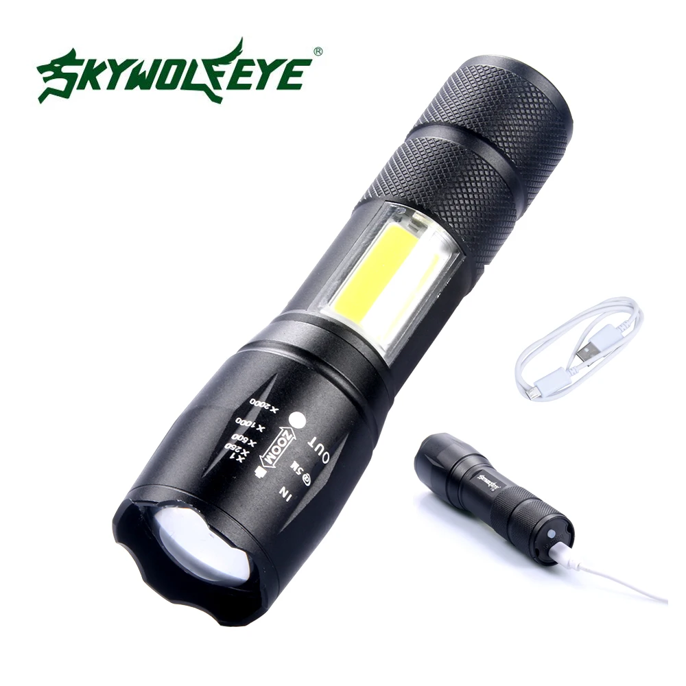 SKYWOLFEYE Супер USB светодиодный фонарик Портативный зум факел 4 модели с 18605