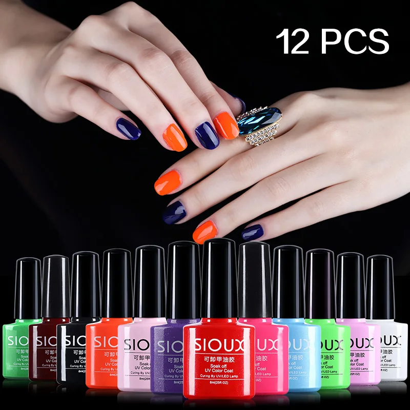 12 Бутылки/серия 8 мл Чистый Цвет SIOUX Nail Art Гель Украшения DIY Маникюр МЛ Исчезают UV LED