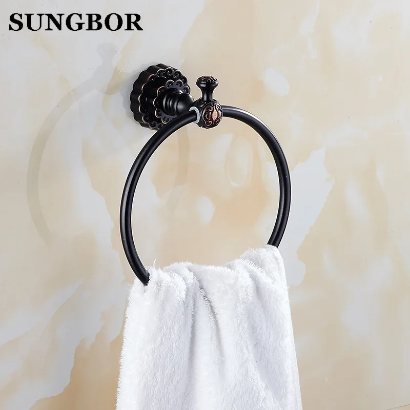 Двойные цветы серии резьба черные латунные кольца для полотенец аксессуары