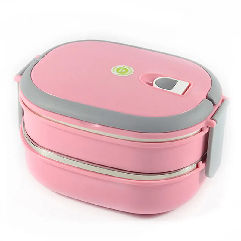 Stainless Steel Food Storage Bento Meal Box Portable Food Container Bento Box Metal Lunchbox Office School the goods for kitchen - Цвет: Pink 2 tier