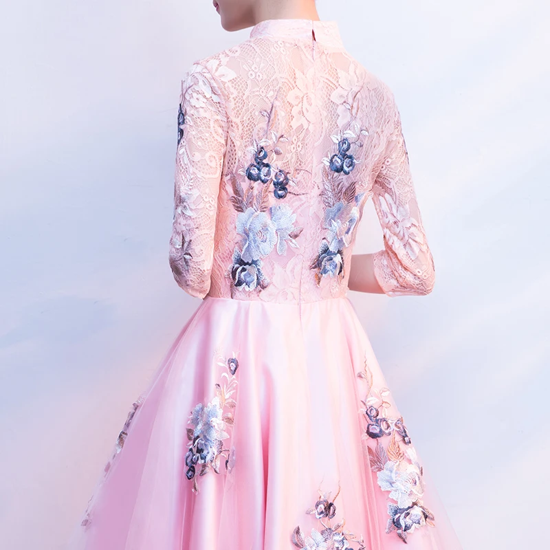 MOON MODA высокое низкая Выпускные платья 2018 вышивка Линия вечерние элегантные vestido de