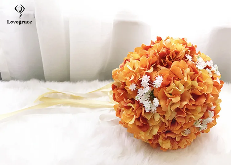 Orange Lovegrace Свадебный букет белая Гортензия свадебные букеты невесты фиолетовые цветы Искусственные Свадебные украшения для дома цветы - Цвет: Orange