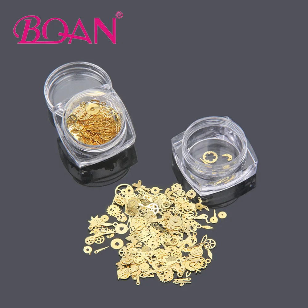 BQAN 1 коробка ультратонкие 3D украшения для ногтей металлические золотые колеса времени паровой панк стиль маникюр Дизайн ногтей украшения аккорюзи