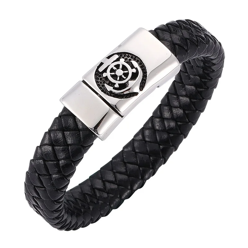 Лидер продаж мужской плетеный кожаный браслет с якорем магнитная Пряжка из