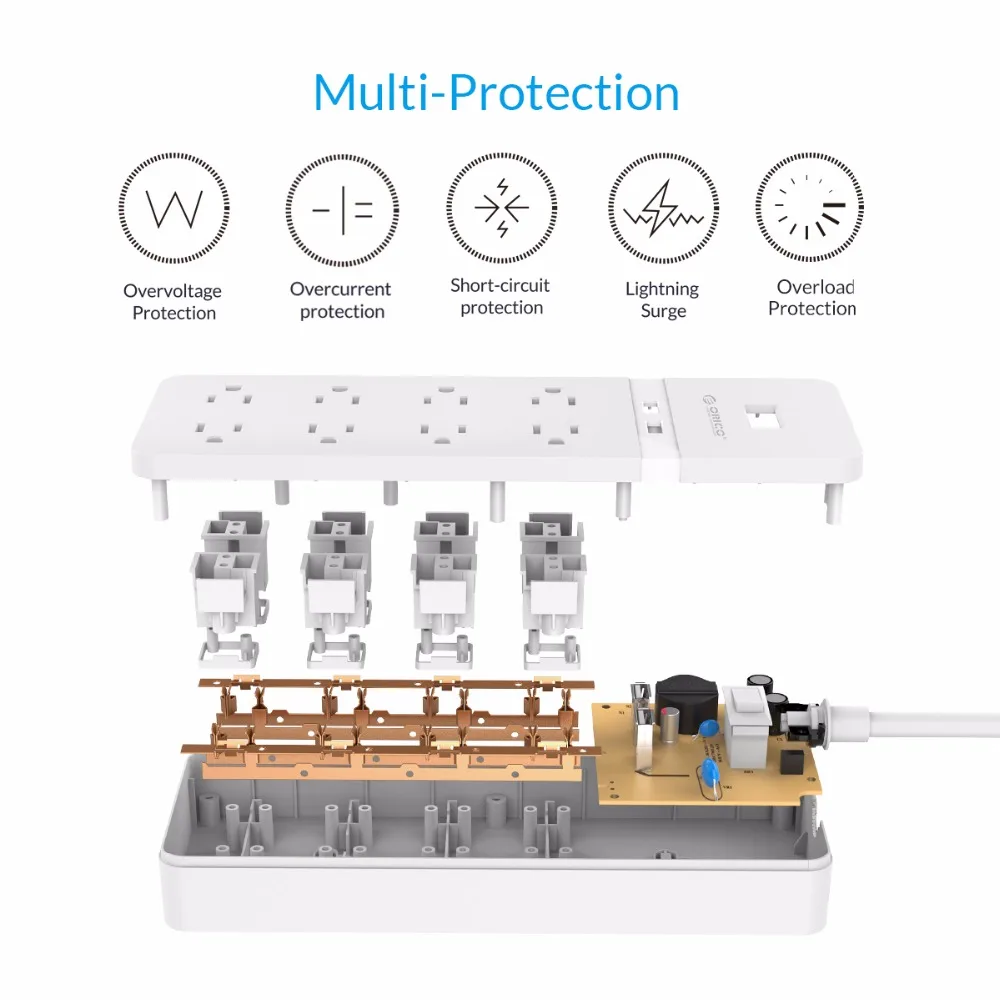 ORICO FPC USB лента питания защита розетки от скачков напряжения 8 розеток переменного