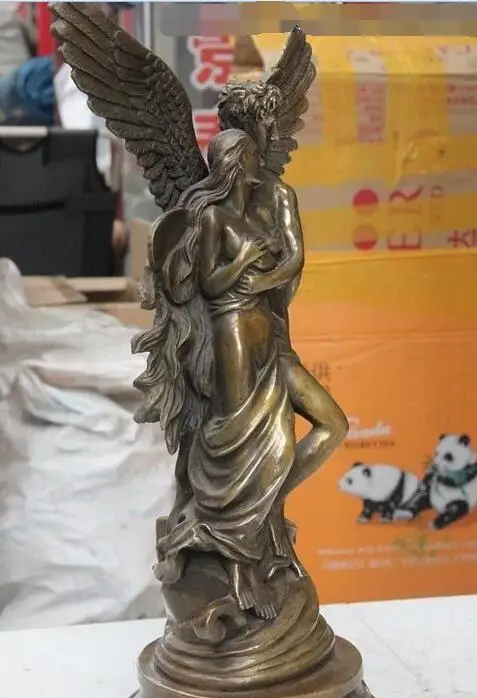 Западное арт деко бронзовая телесная Белль женщина ангел мальчик крыло