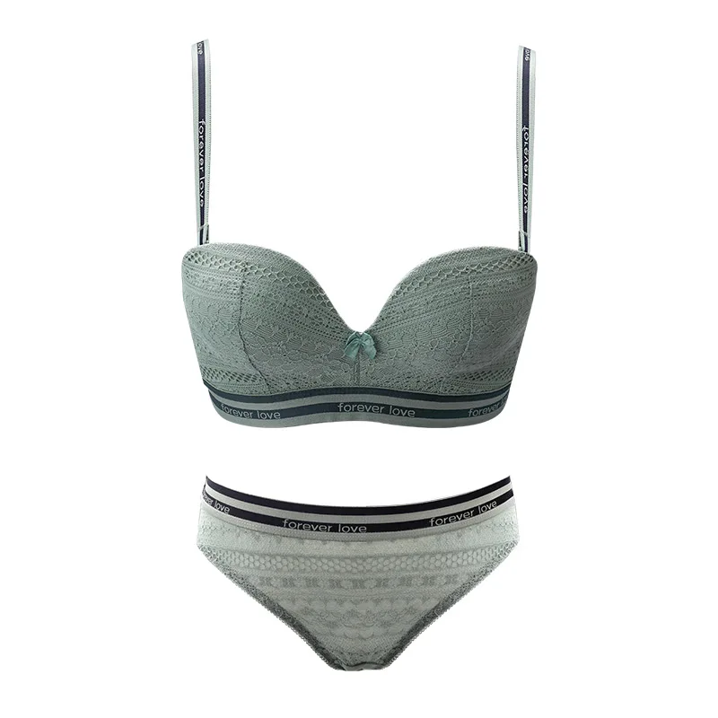 green bra set Meizimei бюстгальтер набор бюстгальтеров для женщин тонкое Сексуальное белье bh маленькая подкладки для бюстгальтера короткое нижнее белье кружевные трусики бюстгальтер девушка отжимать Bralette - Цвет: green bra set