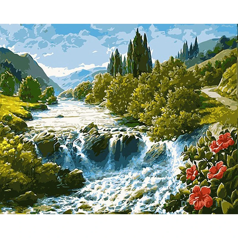 Альпийский водопад домашнее искусство красивый пейзаж картина маслом Сделай
