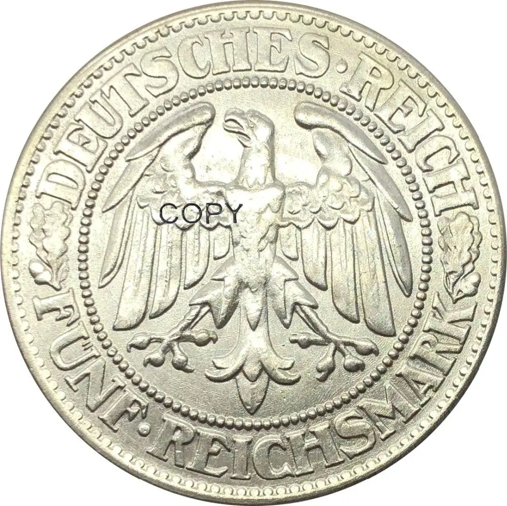 Германия 1932 E 5 рейхsmark DEUTSCHES Рейх медная Посеребренная Имитация монеты с восстановленным краем