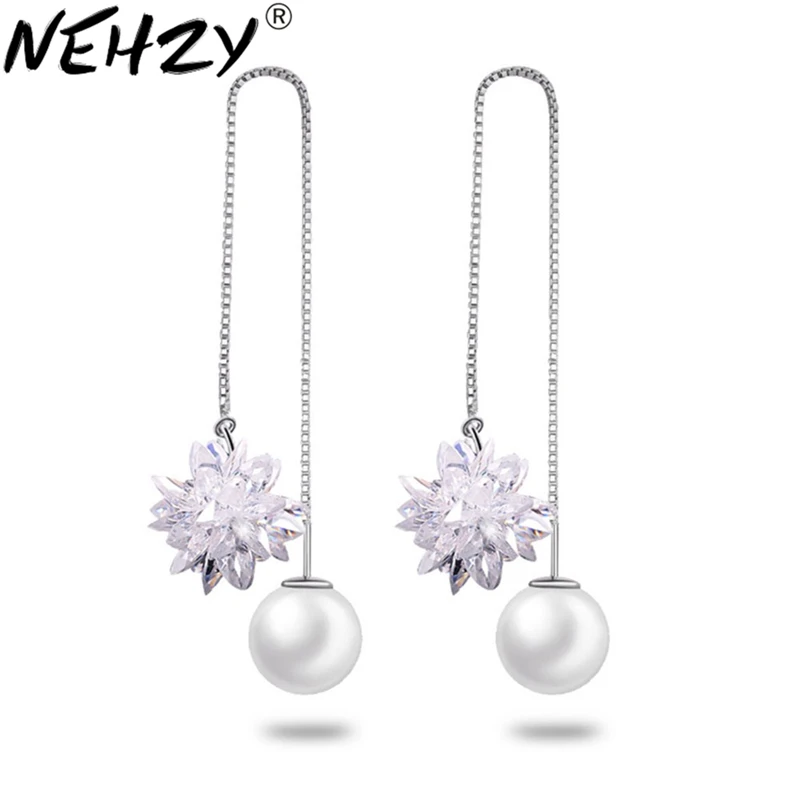 

NEHZY Female fashion S925 Stamp jewelry ice cream pearl earrings long paragraph zircon flower earrings sweet silver ear cute