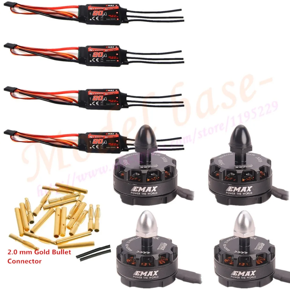 4X Emax MT2204 II 2300KV охлаждение бесщеточный двигатель и Simonk 20A ESC + 20 пар 2 0 мм подключение